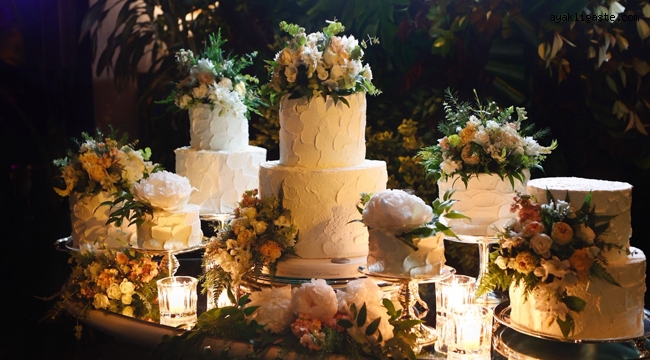 Düğün pastası çiftleri yansıtmalı
